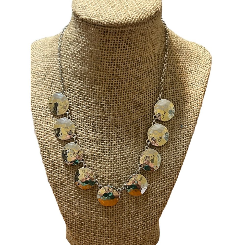 Bancroft Silver Tone Necklace Hammered Circles Discs Adjustable 20" New With Tag